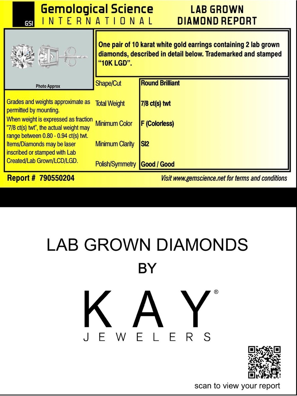 Kay Jewelers Lab-Grown Diamond Stud Earrings in White Gold